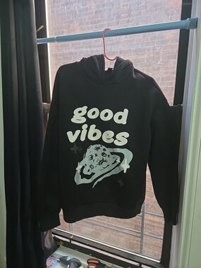 SHEIN Black Hoodie "Good Vibes" Graphic Sweatshirt